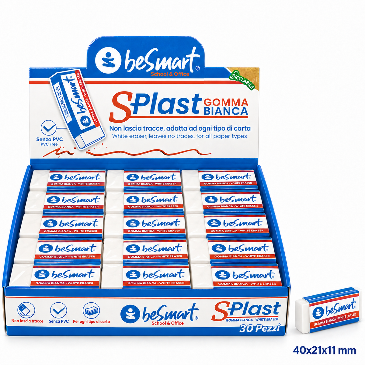 Gomma s-plast bianca in box da 30 pezzi Be Smart