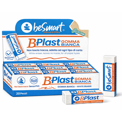 Be Smart white b-plastic eraser in a box of 20 pieces