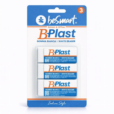 White b-plast eraser in blister pack of 3 Be Smart