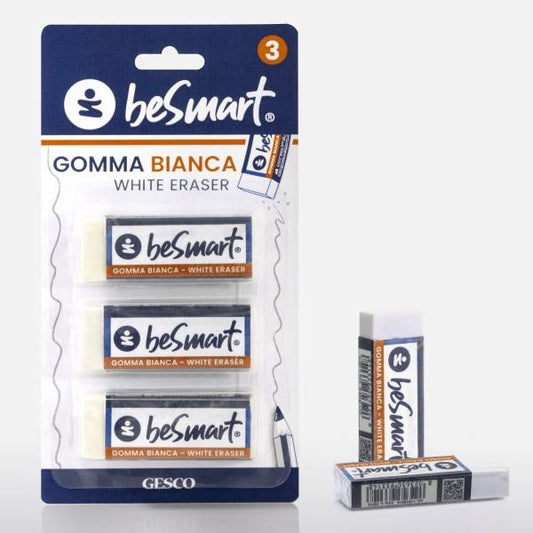 Gomma bianca b-plast in blister da 3 pezzi Be Smart