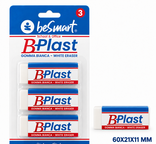 Gomma bianca b-plast in blister da 3 pezzi Be Smart