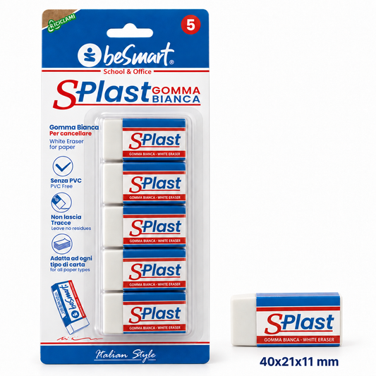 Gomma bianca s-plast in blister da 5 pezzi Be Smart