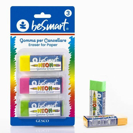 Gomma neon b-plast in blister da 3 pezzi Be Smart