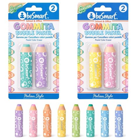 Gommita round pastel erasers in 2-piece blister pack Be Smart