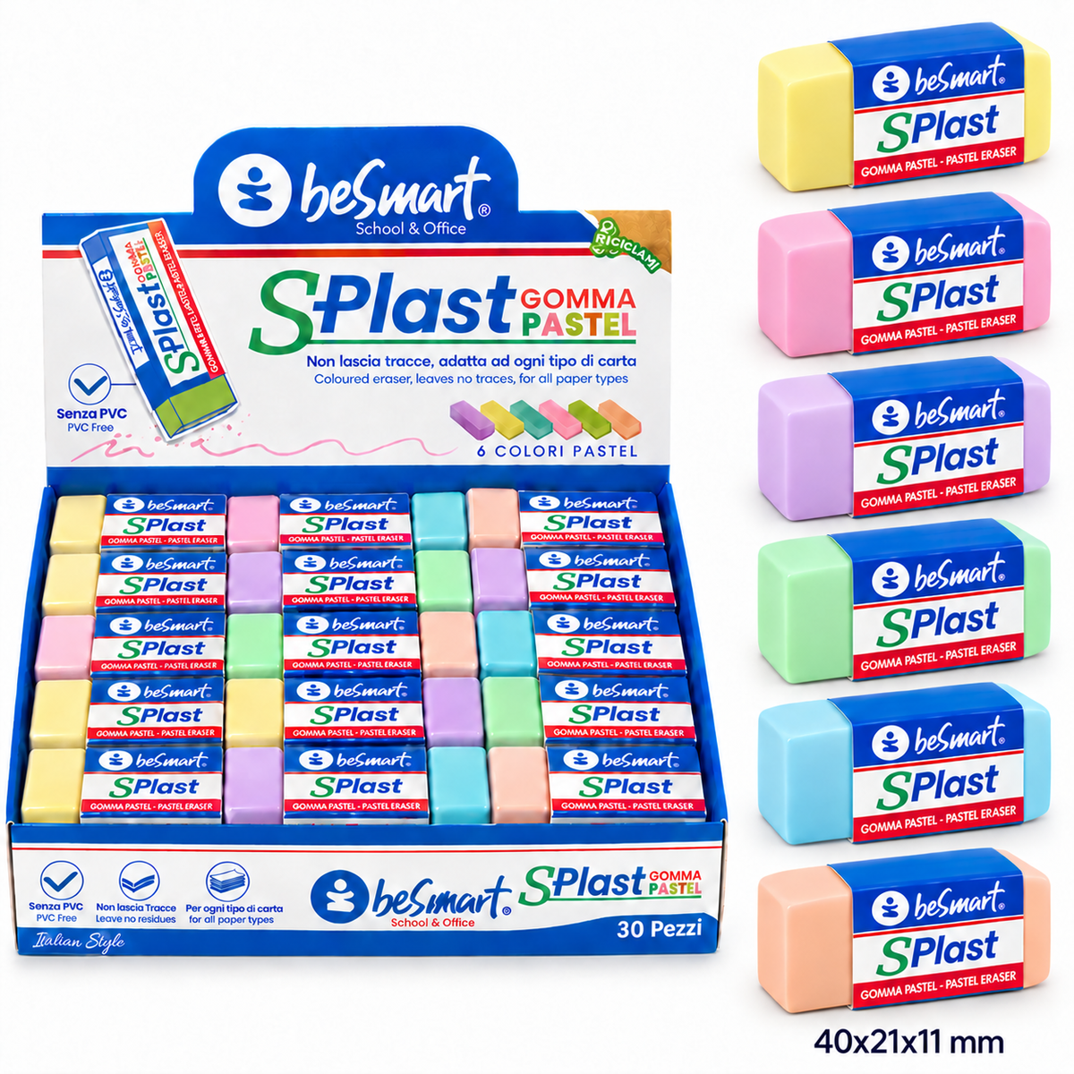 Gomma pastel s-plast in box da 30 pezzi Be Smart