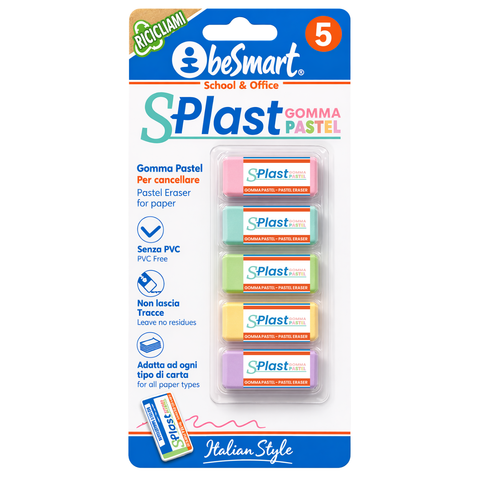 Pastel S-plast eraser in a blister pack of 5 Be Smart