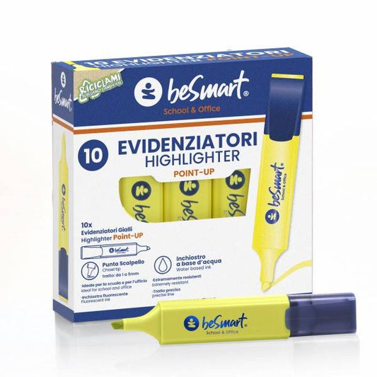 Evidenziatore giallo in box da 10 pezzi Be Smart Point Up