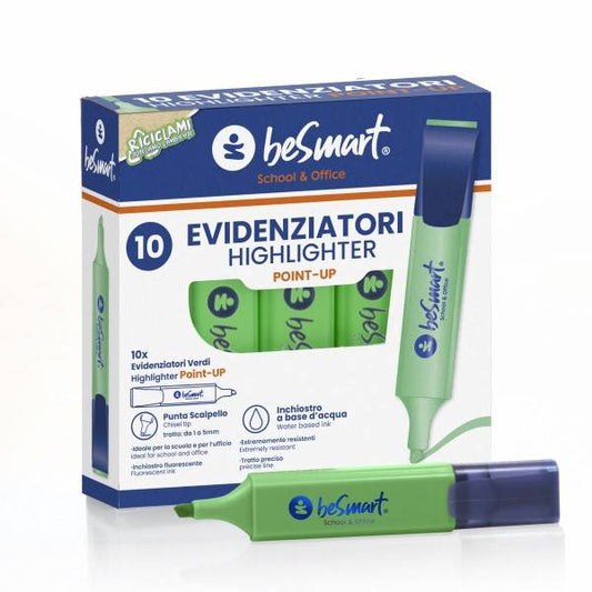 Evidenziatore verde in box da 10 pezzi Be Smart Point Up