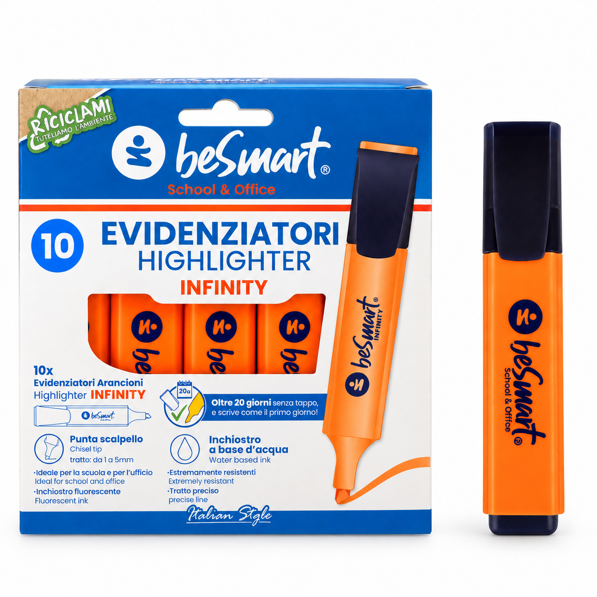 Orange highlighter in a box of 10 Be Smart