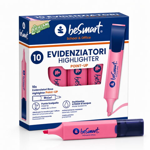 Pink highlighter in box of 10 Be Smart