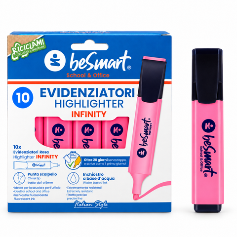 Evidenziatore rosa in box da 10 pezzi Be Smart
