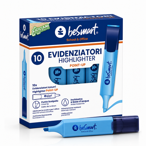 Blue highlighter in a box of 10 Be Smart