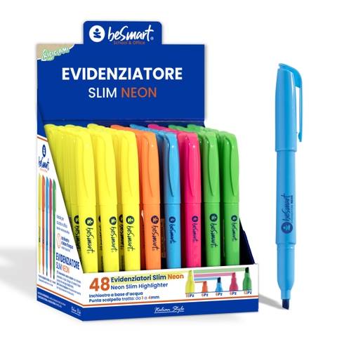 Slim neon highlighter 48 pieces in Be Smart display