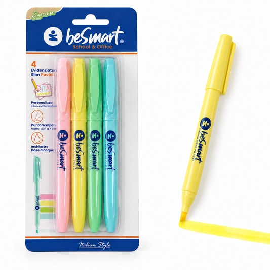 Evidenziatori slim pastel in blister da 4 pezzi Be Smart