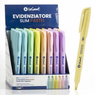 EVIDENZIATORE SLIM PASTEL 48pz. IN DISPLAY BE SMART - BeSmart School & Office