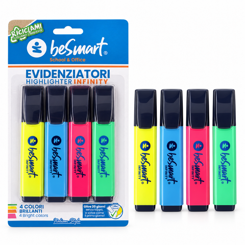 Evidenziatore infinity colori brillanti in blister da 4 pezzi Be Smart