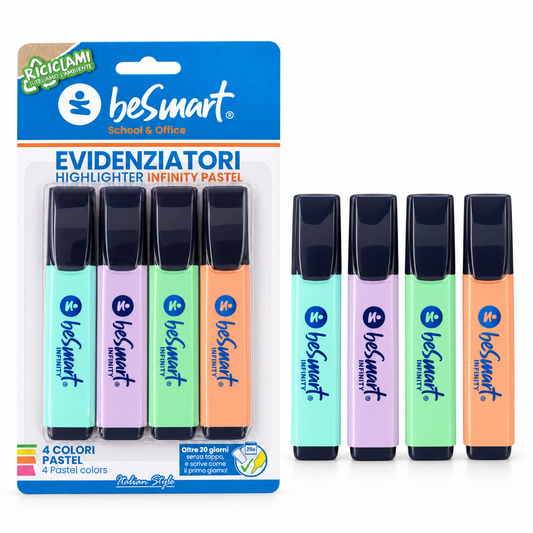 Evidenziatore infinity pastel in blister da 4 pezzi Be Smart