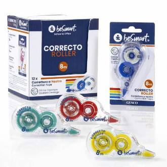 CORRETTORE IN BLISTER CORRECTO COLOR ROLLER 8MT IN BOX DA 12PZ, 4 COLORI ASSORTITI BE SMART - BeSmart School & Office