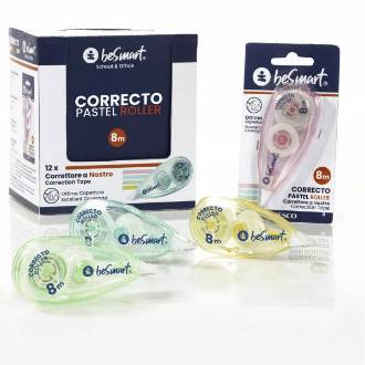 CORRETTORE IN BLISTER CORRECTO PASTEL ROLLER 8Mt IN BOX DA 12PZ, 4 COLORI ASSORTITI BE SMART - BeSmart School & Office