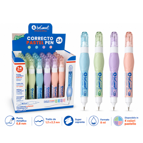 Correttore a penna pastel 8 ml in display box da 24 pezzi Be Smart