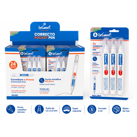 Correttore a penna 6 ml in blister da 3 Be Smart