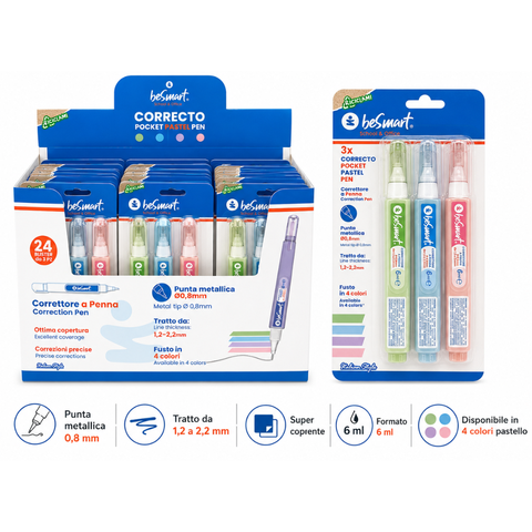Correttore a penna 6 ml pastel in blister da 3 Be Smart