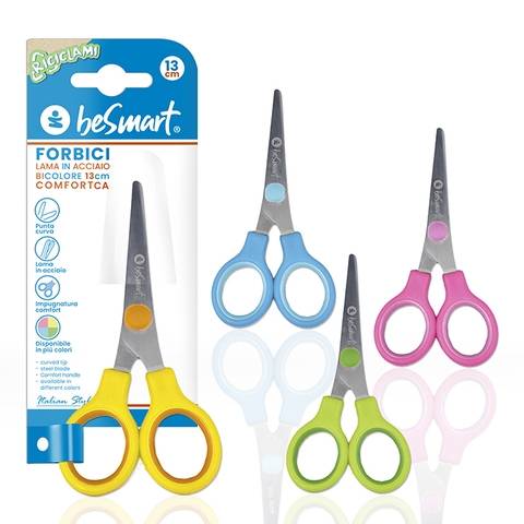 Forbici 13 cm in acciaio -impugnatura confort - 4 colori assortiti Be Smart