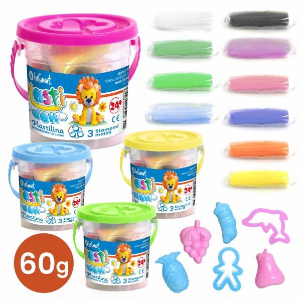 Plasti-Doh vasetto plastilina 7 cm 10 pezzi+3 forme 60 gr Be Smart
