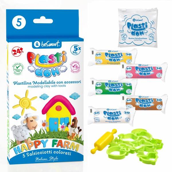 Plasti-Doh happy farm con accessori 5 colori Be Smart