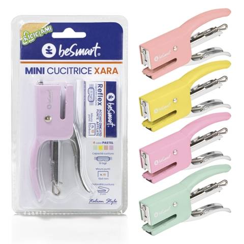 Mini cucitrice xara p/10 - 4 colori pastel in blister Be Smart