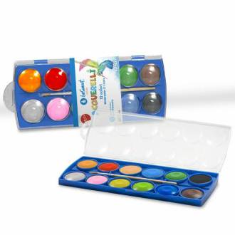 BOX 12 ACQUERELLI DIAM.30 Con PENNELLO BE SMART - BeSmart School & Office