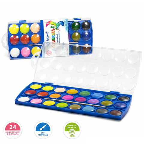 Box 24 watercolors diam. 30 with Be Smart brush
