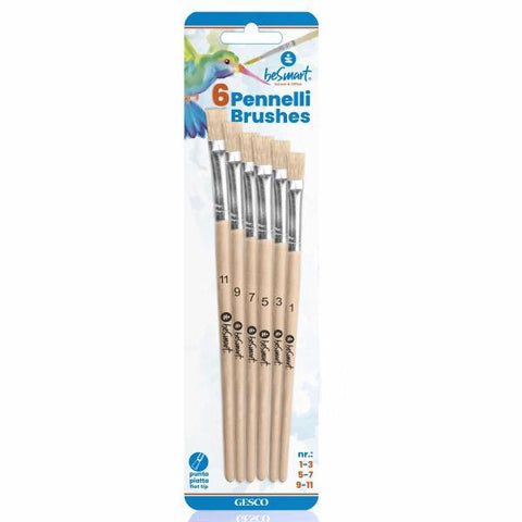 6 flat-tip wooden brushes 1-3-5-7-9-11 in blister Be Smart