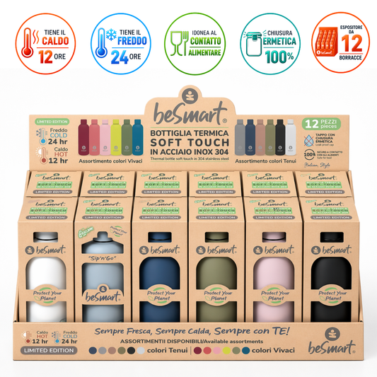 Bottiglia termica 500 ml soft touch colori tenui display da 12 pezzi Be Smart