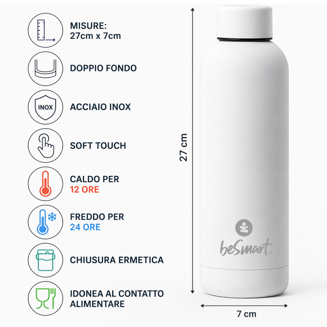 Bottiglia termica 500 ml soft touch colori tenui display da 12 pezzi Be Smart