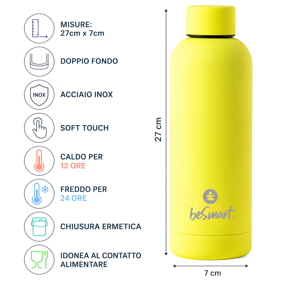 Bottiglia termica 500 ml soft touch color vivaci display da 12 pezzi Be Smart