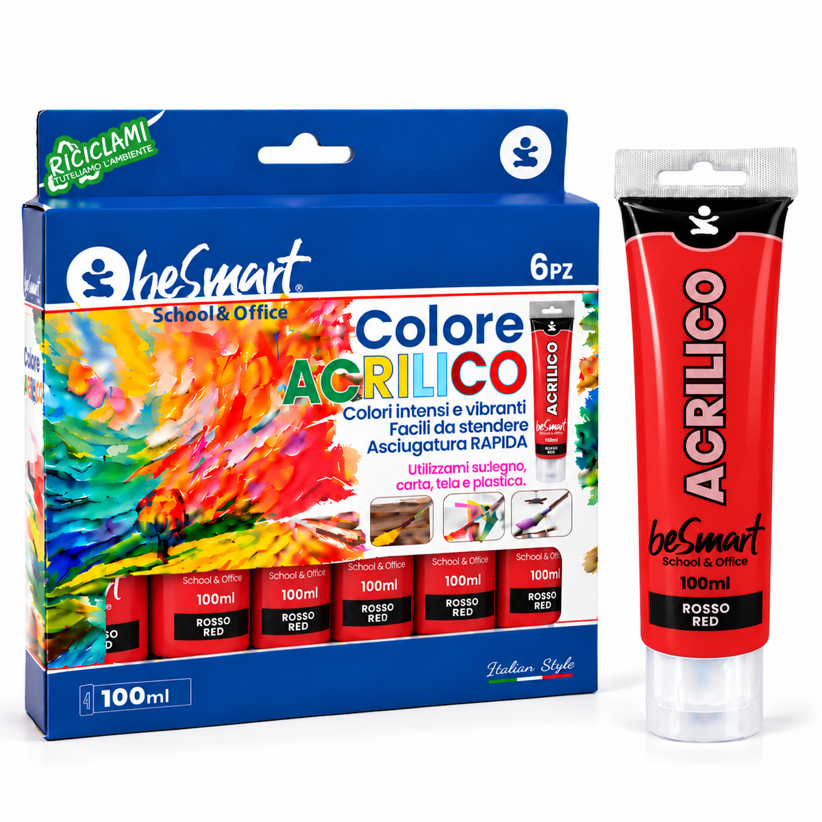 Tempera acrilica rosso 100 ml Be Smart