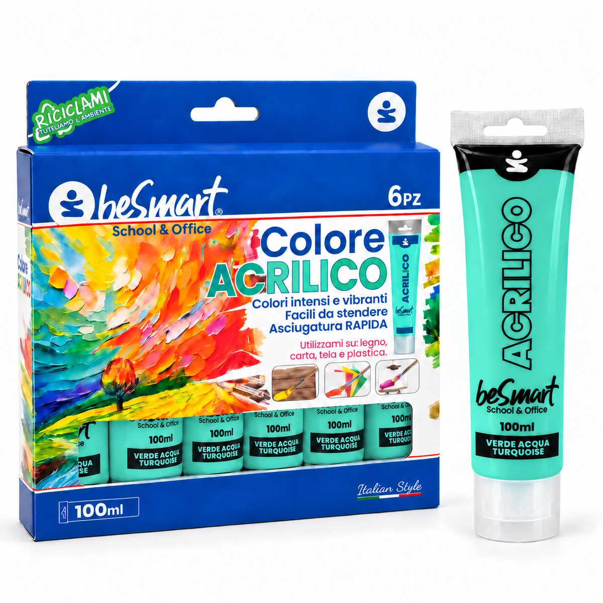 Tempera acrilica verde acqua 100 ml Be Smart