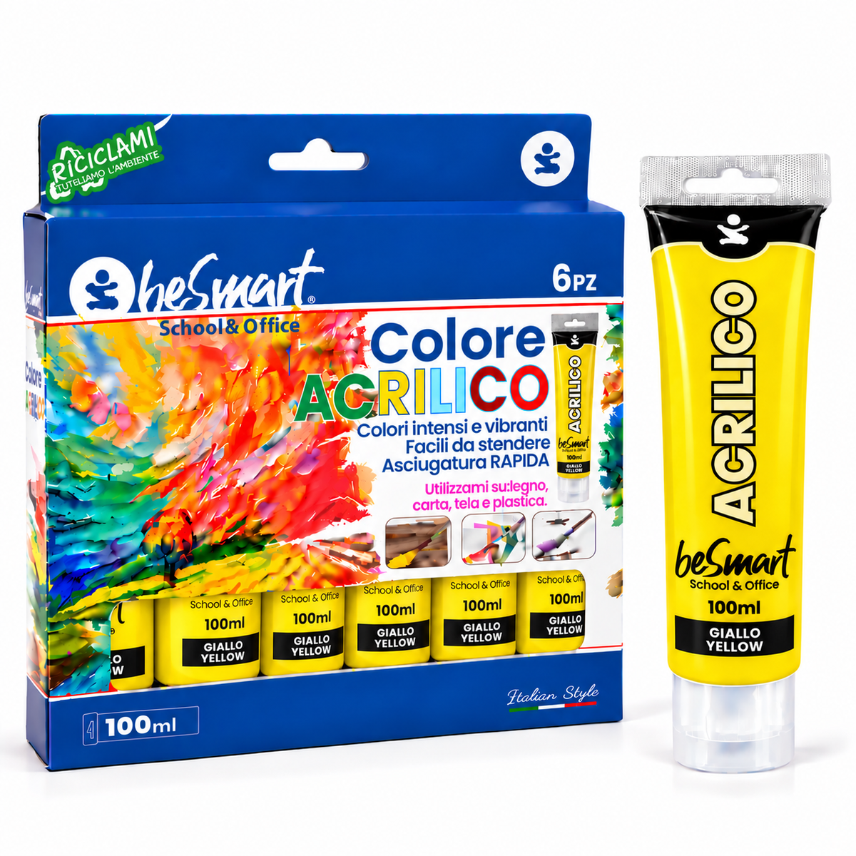 Tempera acrilica giallo 100 ml Be Smart