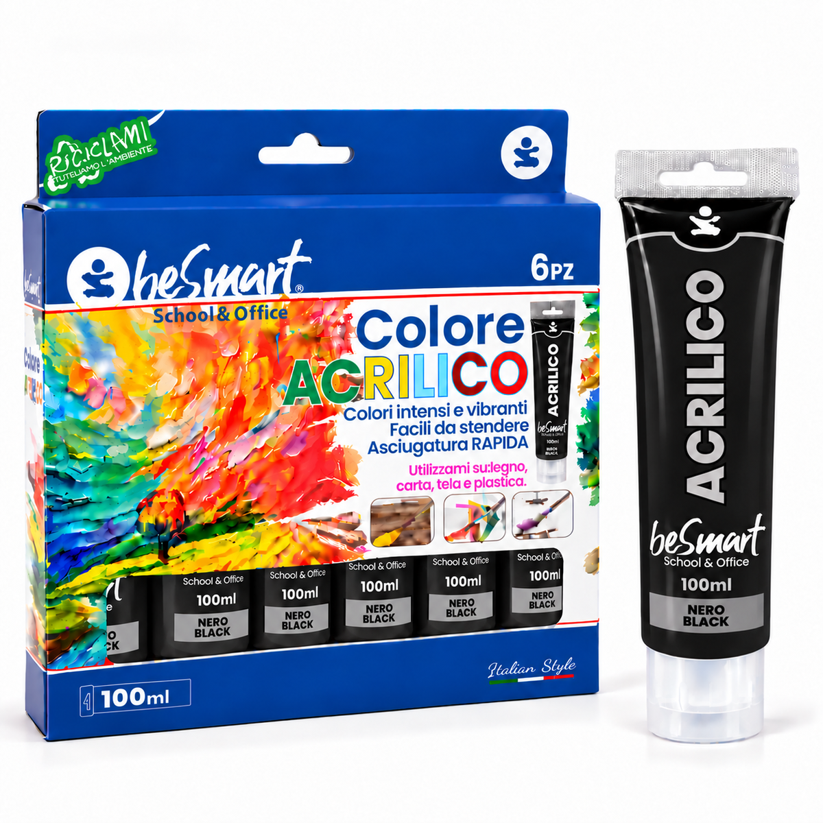 Tempera acrilica nero 100 ml Be Smart