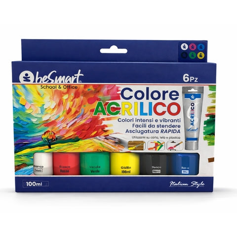 Acrylic tempera 6 assorted colors 100 ml Be Smart
