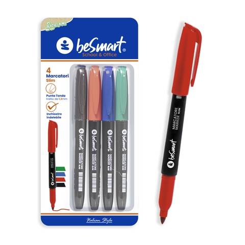 Marcatori slim colori assortiti in blister da 4 Be Smart