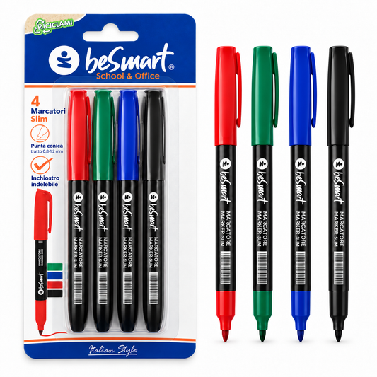 Marcatori slim colori assortiti in blister da 4 Be Smart
