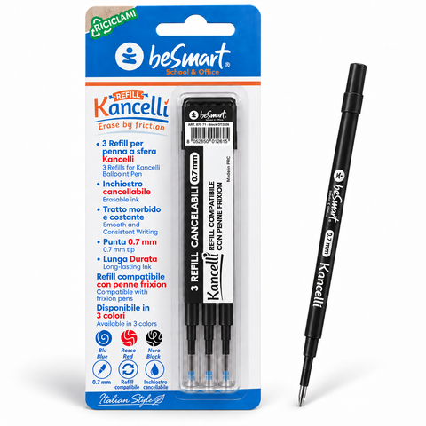 Refill nero kancelli' in blister da 3 pezzi Be Smart