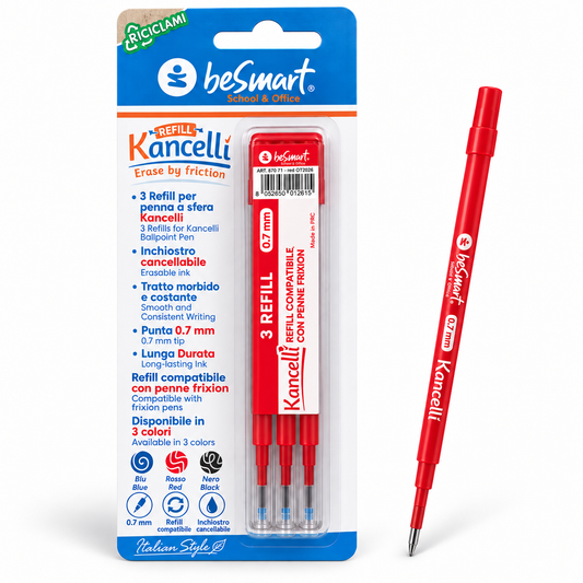 Refill rosso kancelli' in blister da 3 pezzi Be Smart