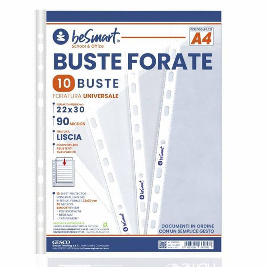 Buste forate lisce A4 90micron cf 10 pezzi Be Smart