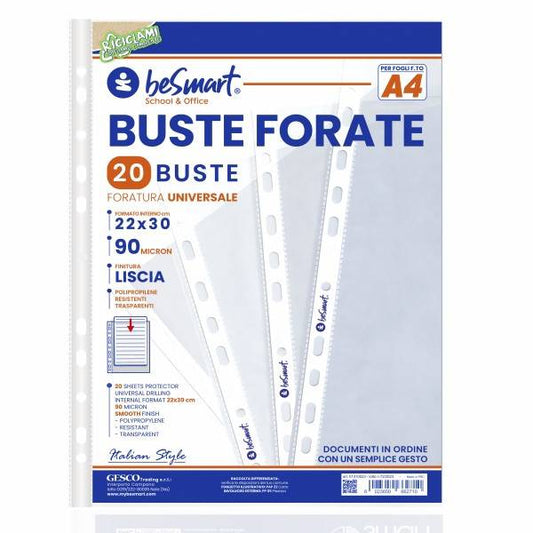 Buste forate lisce A4 90micron cf 20 pezzi Be Smart