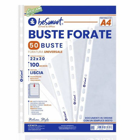 Buste forate medium lisce A4 cf 50 pezzi Be Smart