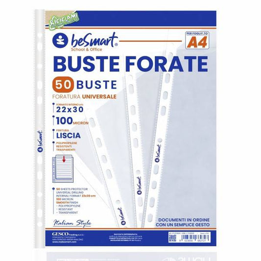 Buste forate medium lisce A4 cf 50 pezzi Be Smart