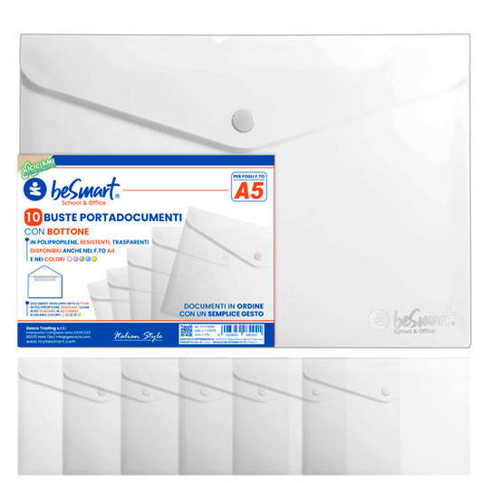 Buste portadocumenti A5 cf 10 pezzi con bottone trasparente Be Smart